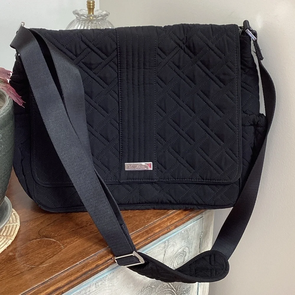 Vera Bradley Black Quilted Messenger Bag, laptop bag